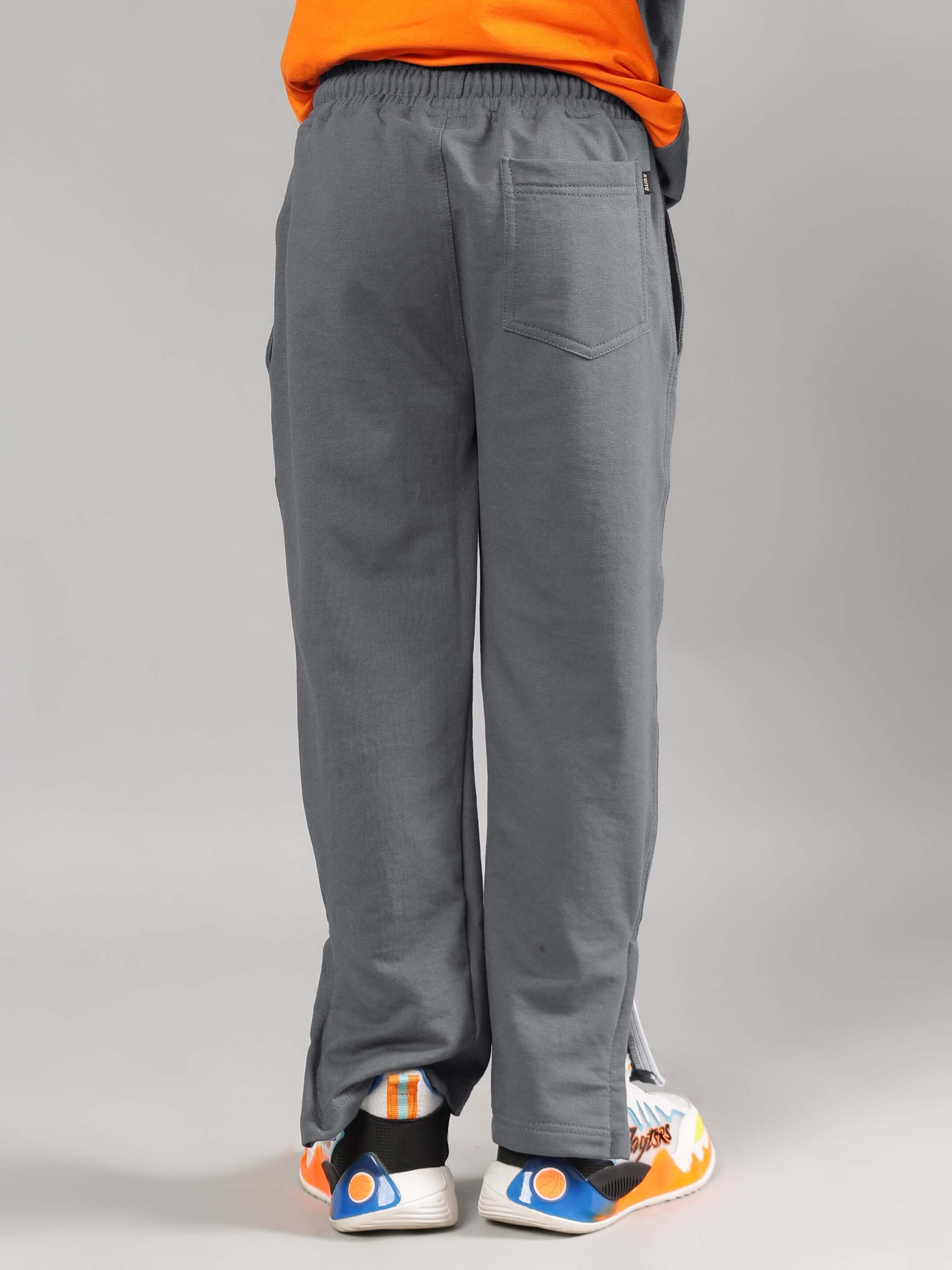 Back view of HERSHEY JOGGER FOR BOYS & GIRLS GREY, comfortable custom fit option available, made by experienced tailors at DUDS.