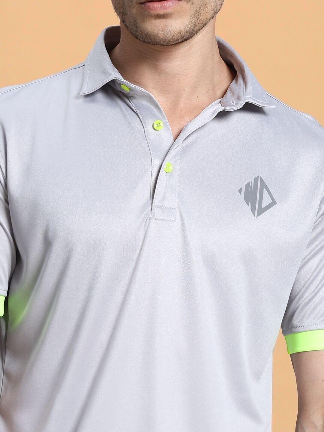 Man wearing HOOKUP SUMMER POLYESTER CO-ORD SET GREY polo shirt