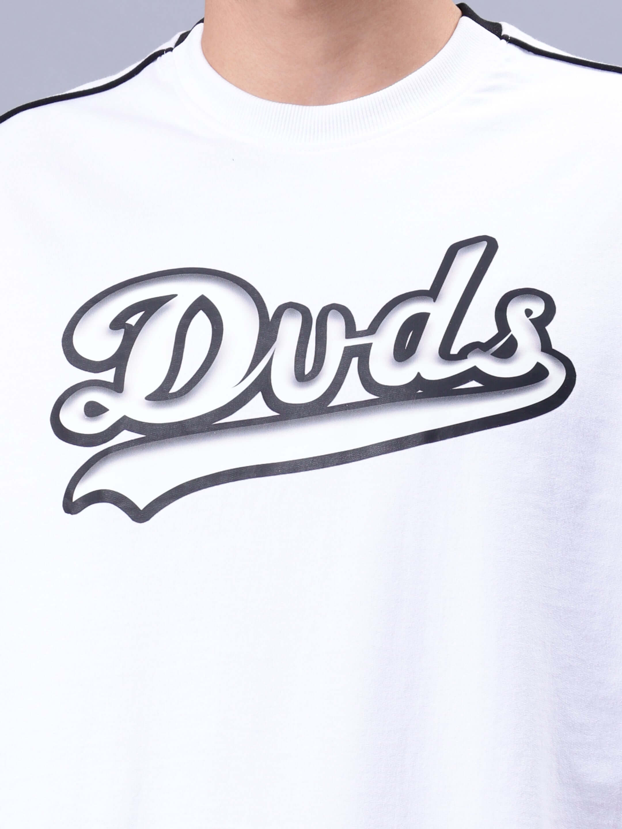 HUNK over-sized white-black T-shirt featuring bold black text design, made of premium cotton French terry and elastane.