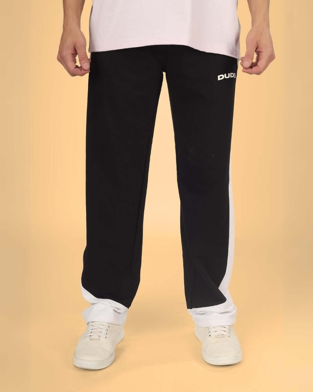 HURTLE Baggy Joggers in Black-White by DUDS, showcasing casual style with customizable fit for ultimate comfort.