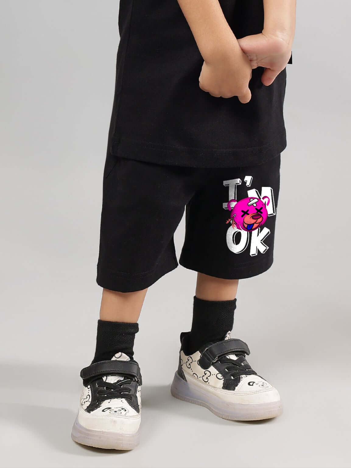 I M OK SHORTS FOR BOYS GIRLS BLACK featuring bold graphic and casual style.