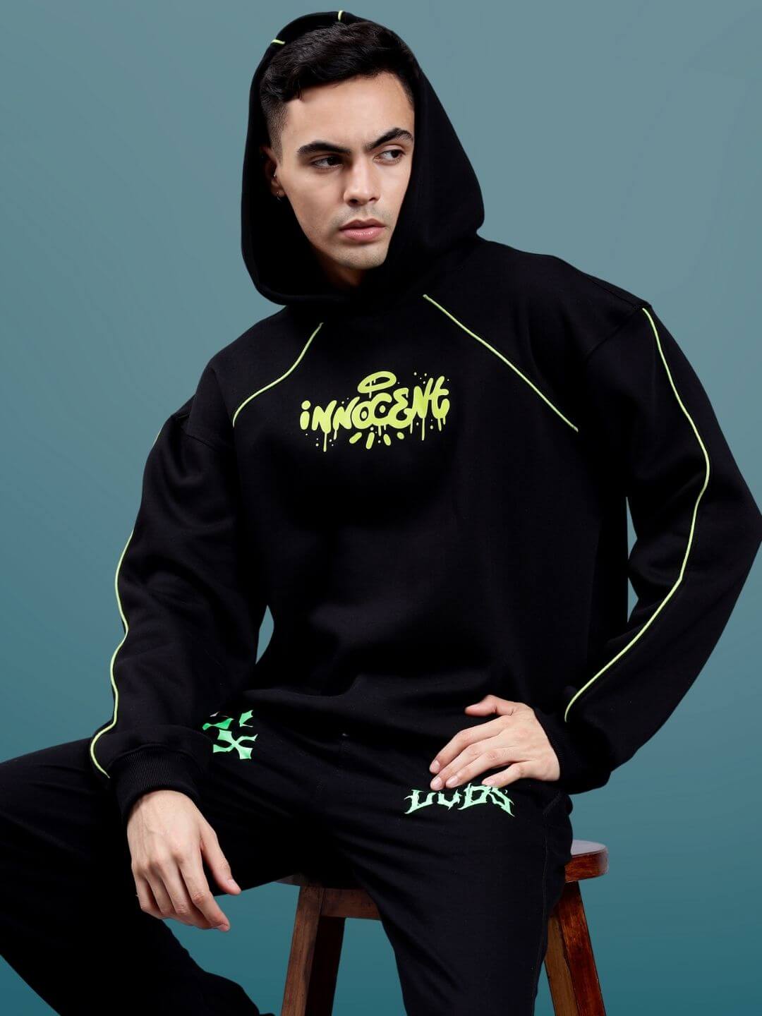 Innocent Piping Colorblock Oversize Hoodie (Black) - Wearduds