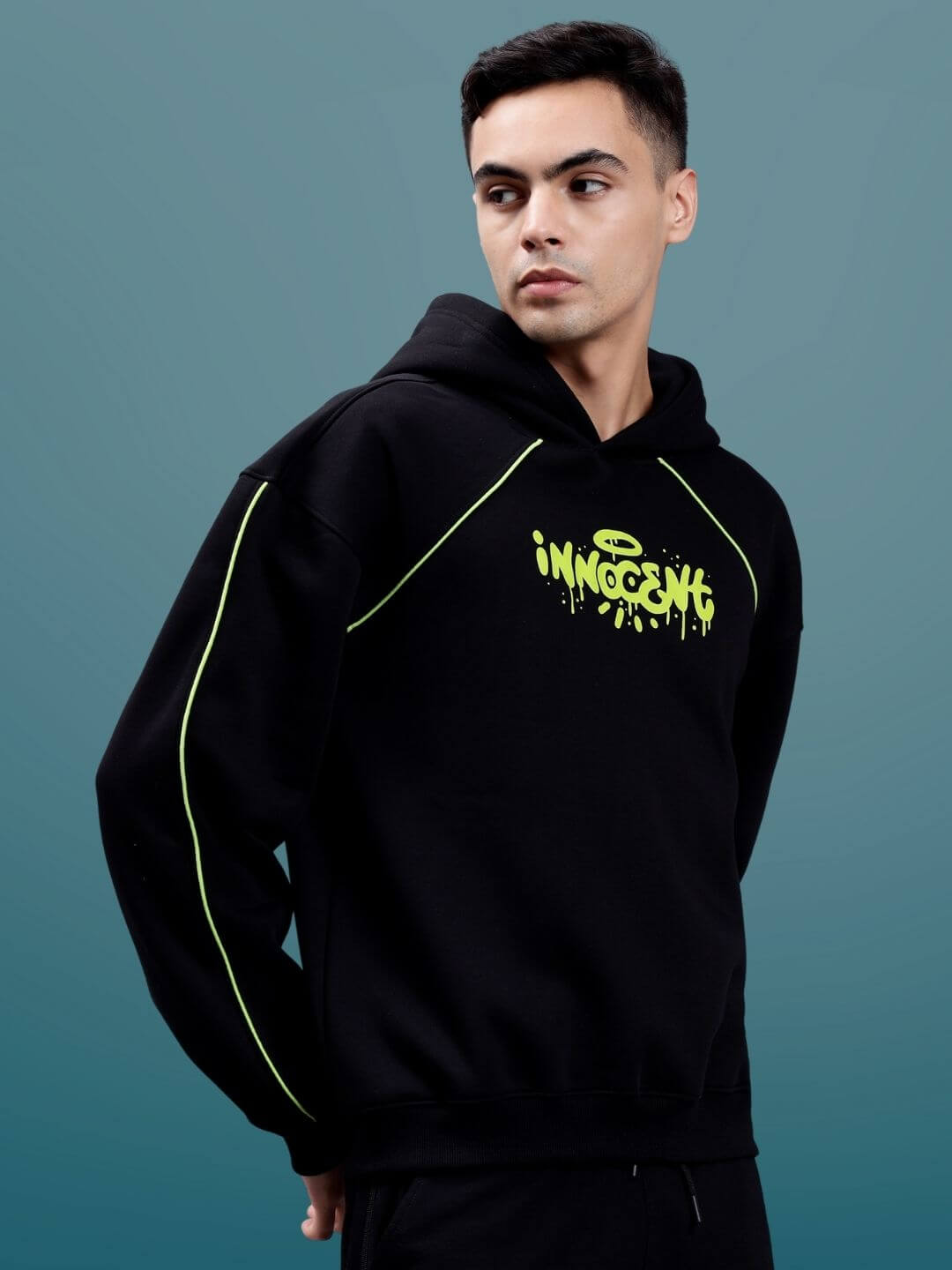 Innocent Piping Colorblock Oversize Hoodie (Black) - Wearduds