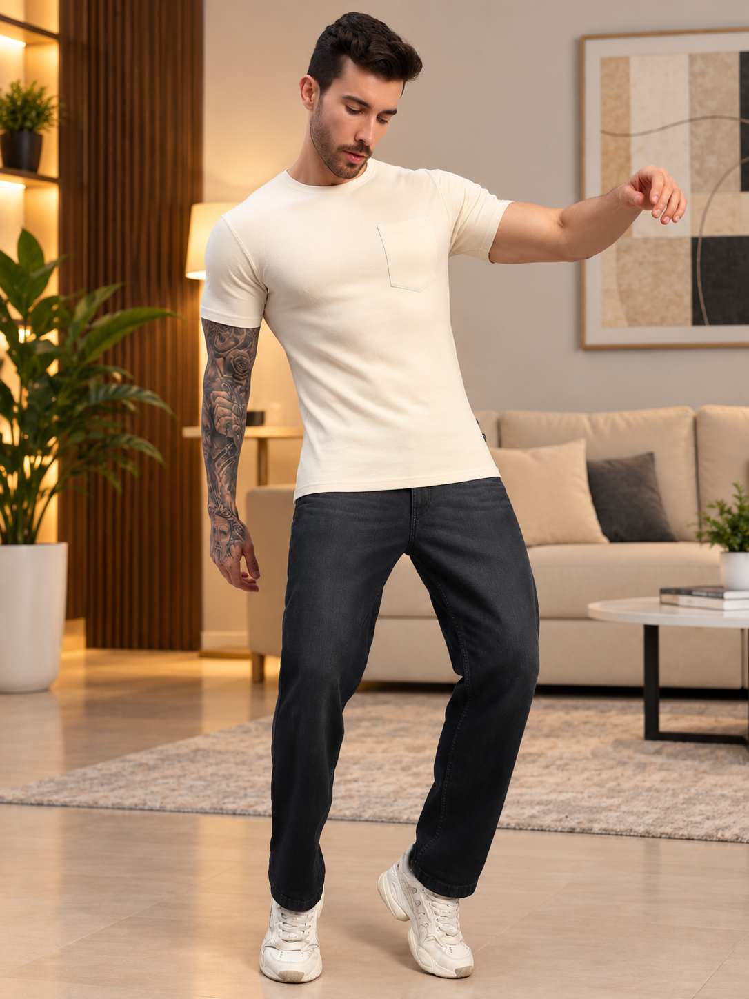 JOY REGULAR FIT T-SHIRT BEIGE - Wearduds, view 6