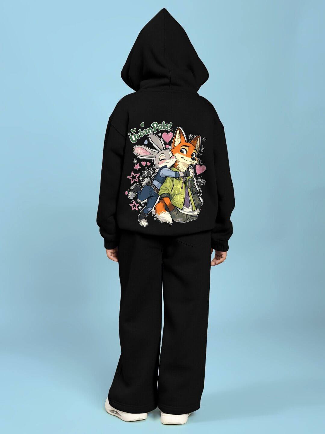 Child wearing JUDY NICK ZOOTOPIA FLEECE CO-ORD FOR BOYS AND GIRLS BLACK featuring Judy and Nick characters