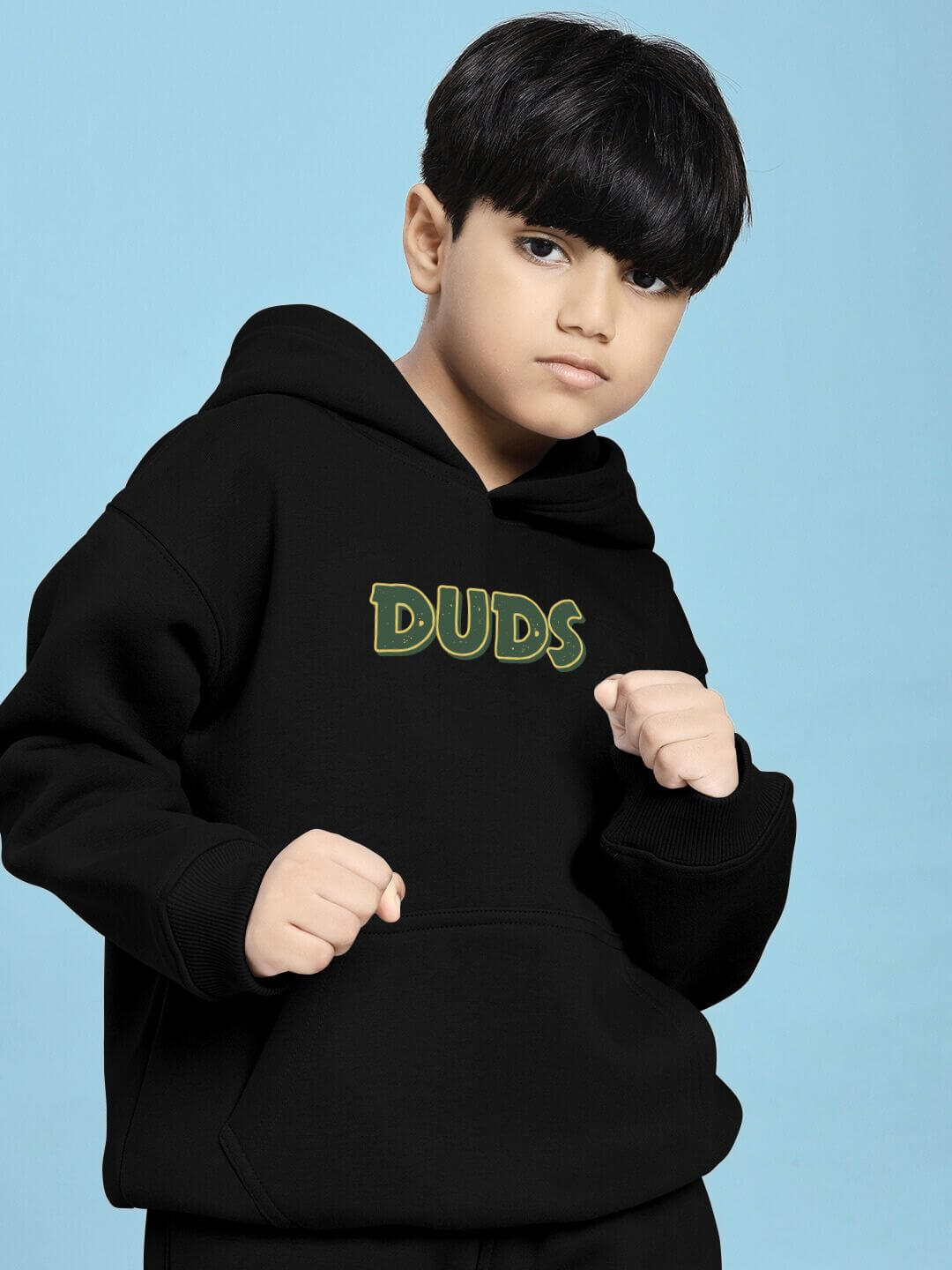 Boy wearing JUDY NICK ZOOTOPIA FLEECE CO-ORD FOR BOYS AND GIRLS BLACK with cartoon characters.