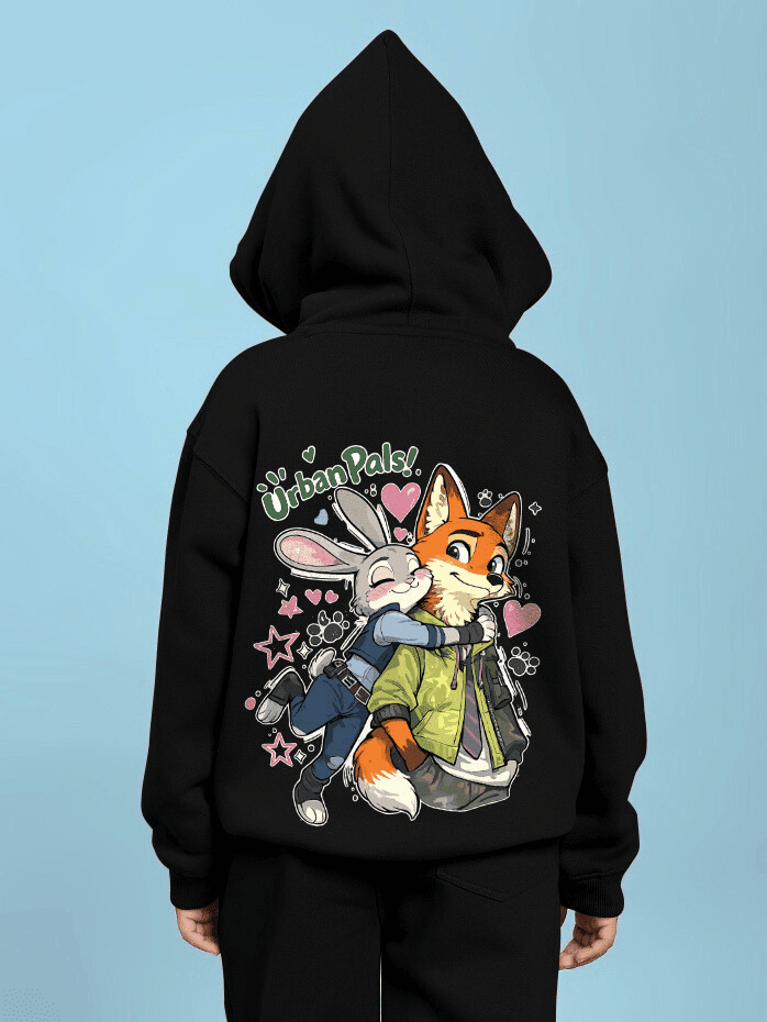 JUDY NICK ZOOTOPIA FLEECE HOODIE FOR BOYS AND GIRLS BLACK - KIDS HOODIE