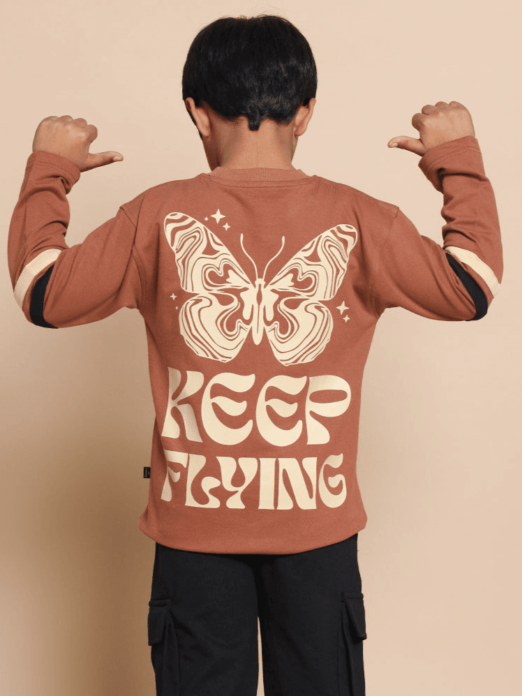 KEEP FLYING OVERSIZED SWEATSHIRT BOYS GIRLS BROWN - KIDS SWEATSHIRT