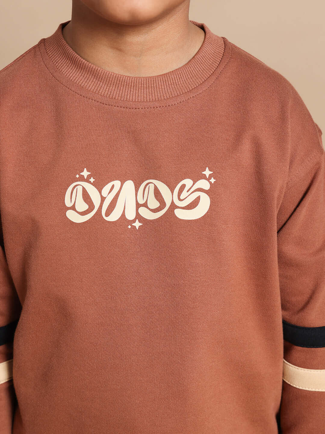 Brown-black KEEP FLYING co-ord for boys & girls, featuring DUDS logo design, perfect for custom fit orders.