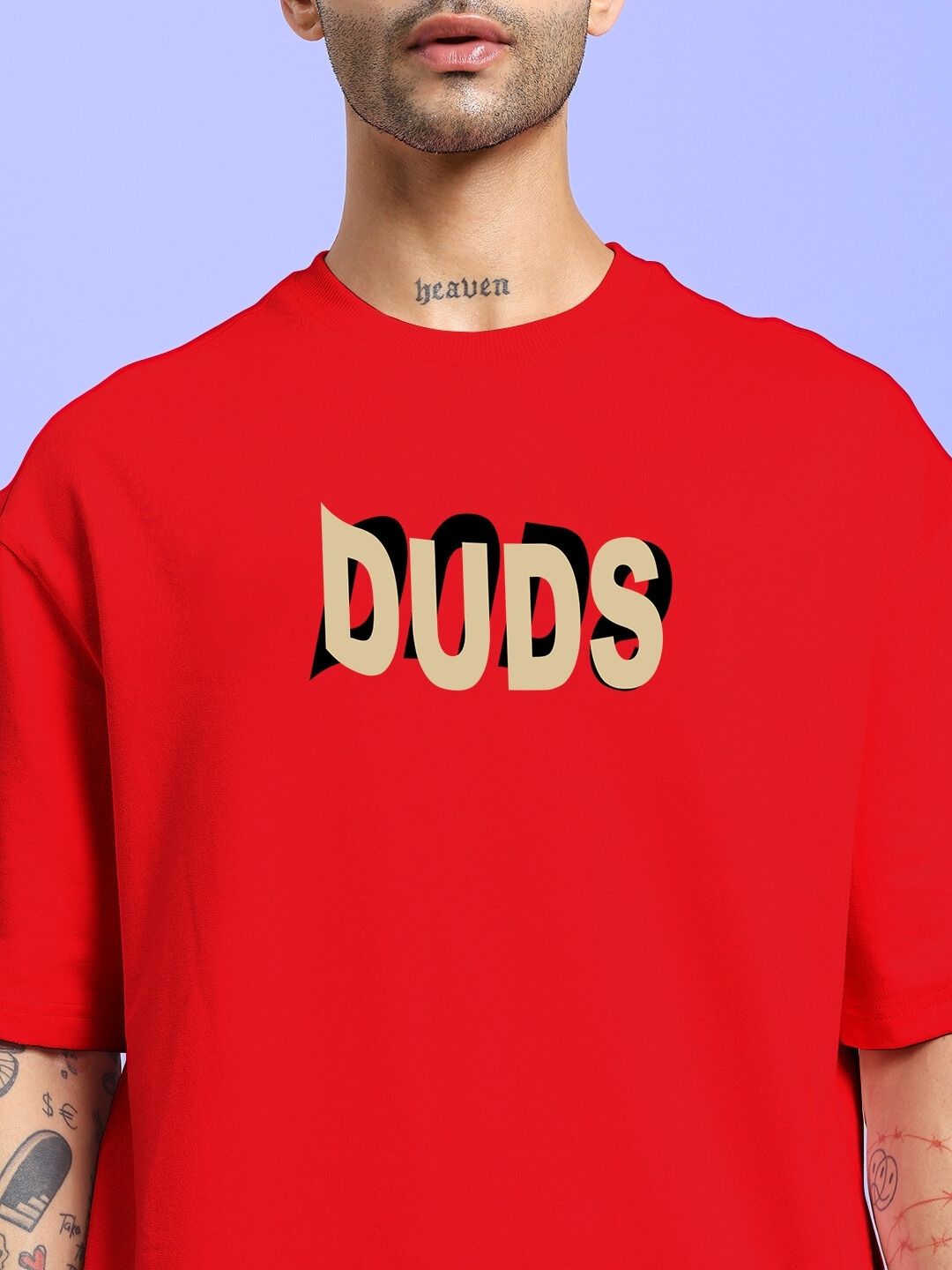 KING OF SNAKE FUTURE PRINTED OVERSIZED T-SHIRT RED front view with DUDS text design