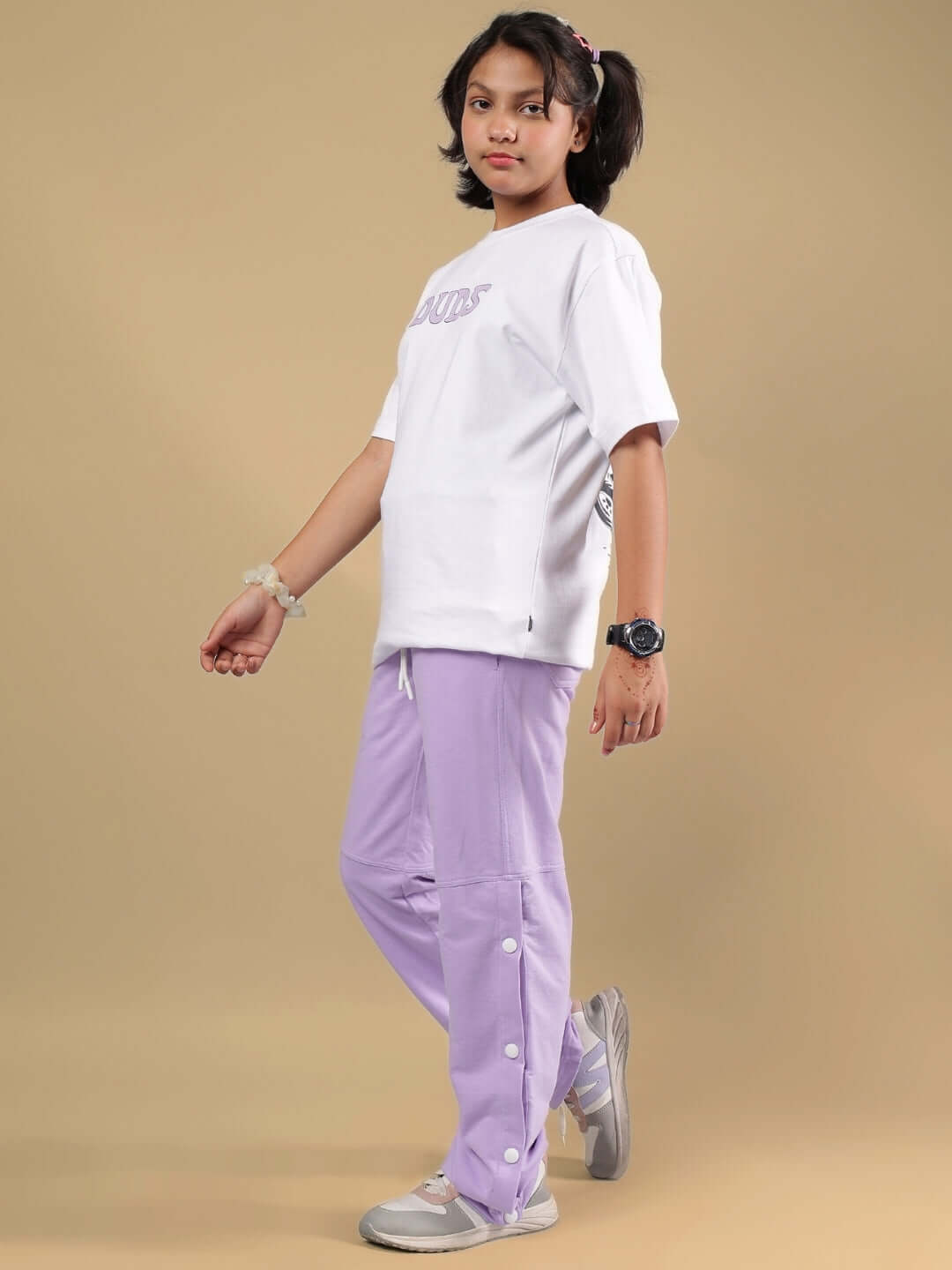 Child wearing KNIGHT RYDER CO-ORD FOR BOYS & GIRLS WHITE-LAVENDER by DUDS