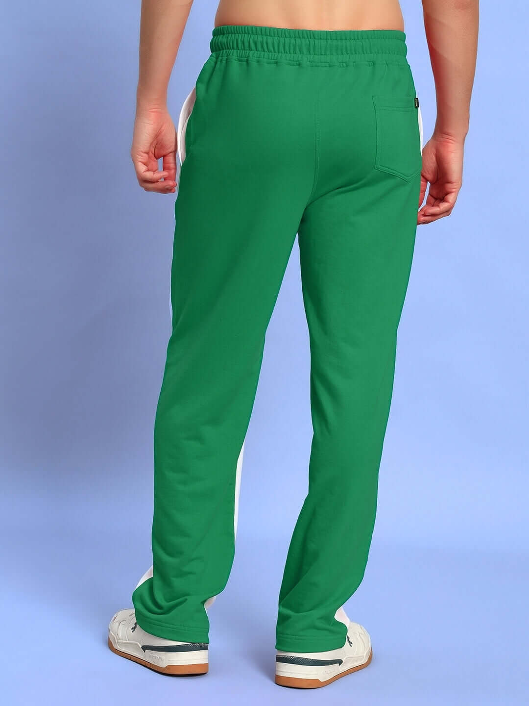 Back view of LAGOON RELAXED FIT JOGGERS WHITE GREEN worn by a model