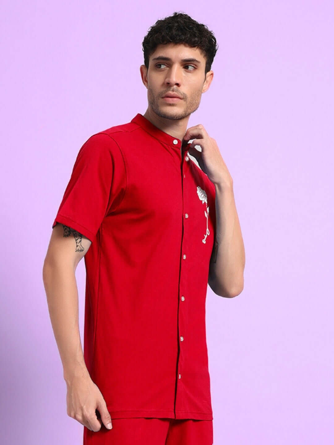 LIMBO Regular Fit Red Shirt made of Premium Heavy Gauge Cotton Fabric, featuring short sleeves and buttoned front, ideal for casual wear.