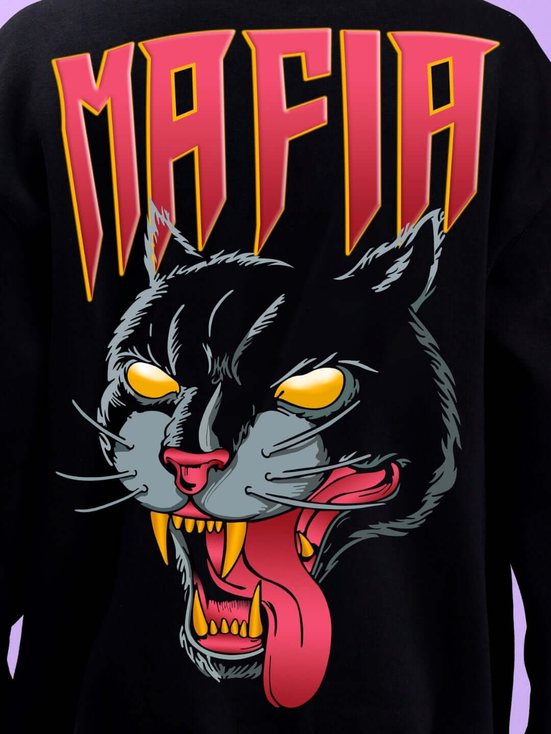 MAFIA FLEECE OVERSIZE HOODIE BLACK with fierce panther graphic and bold "Mafia" text, trendy oversized fashion statement.