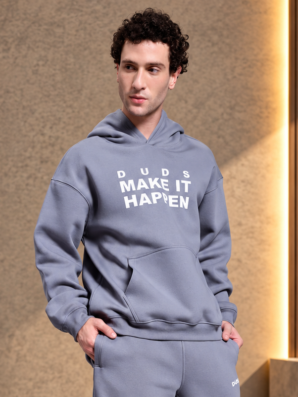 MAKE IT HAPPEN FLEECE HOODIE GREY - Wearduds, view 2