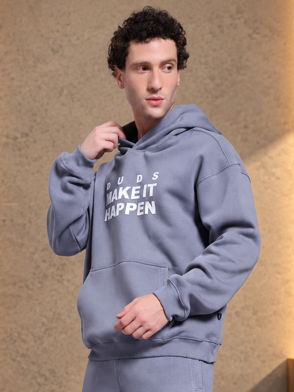 MAKE IT HAPPEN FLEECE HOODIE GREY - Wearduds, view 4