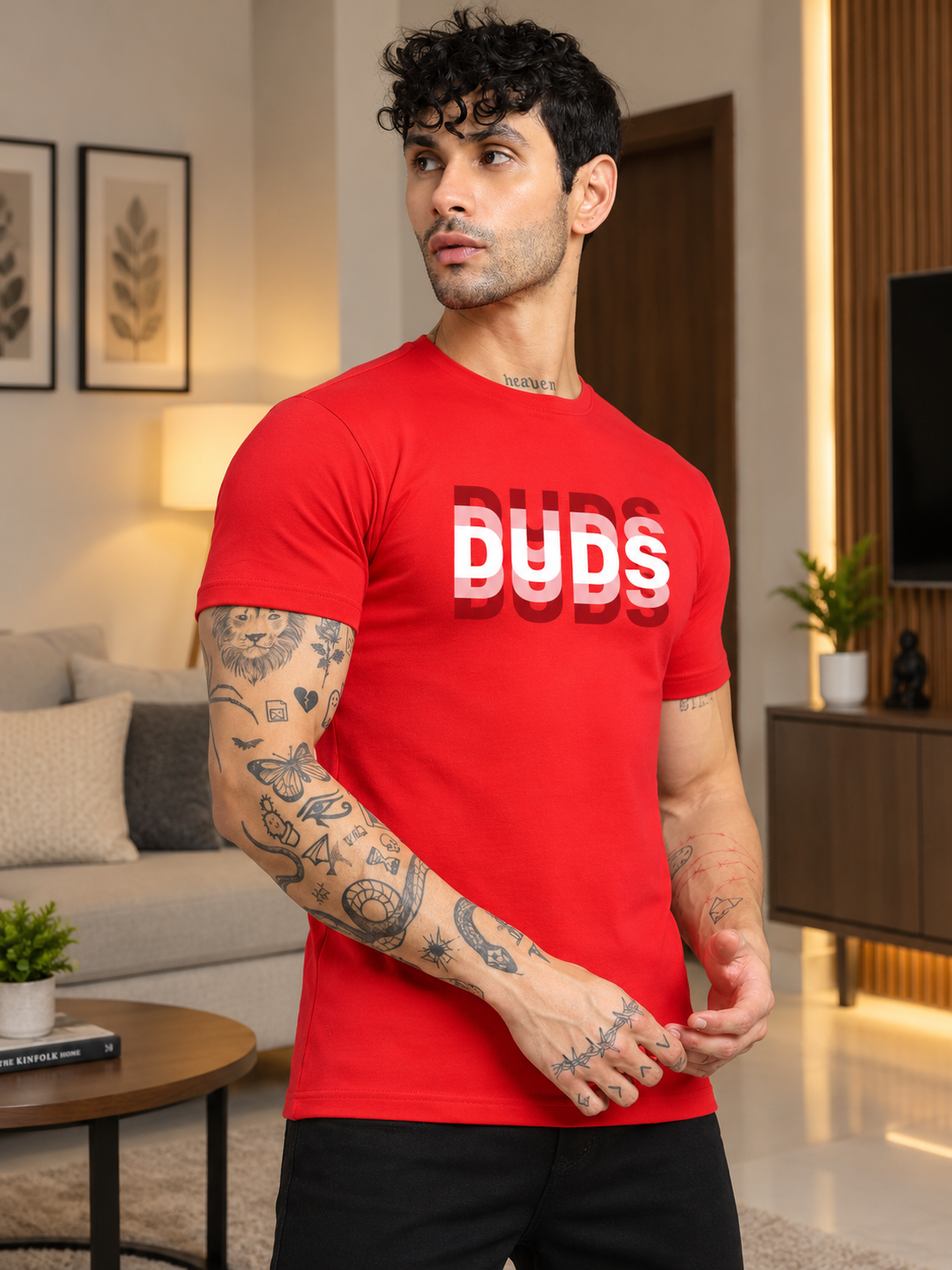 MARK REGULAR FIT COTTON T-SHIRT RED - Wearduds, view 2