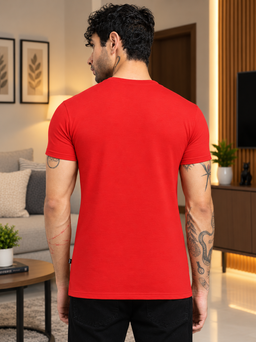 MARK REGULAR FIT COTTON T-SHIRT RED - Wearduds, view 3