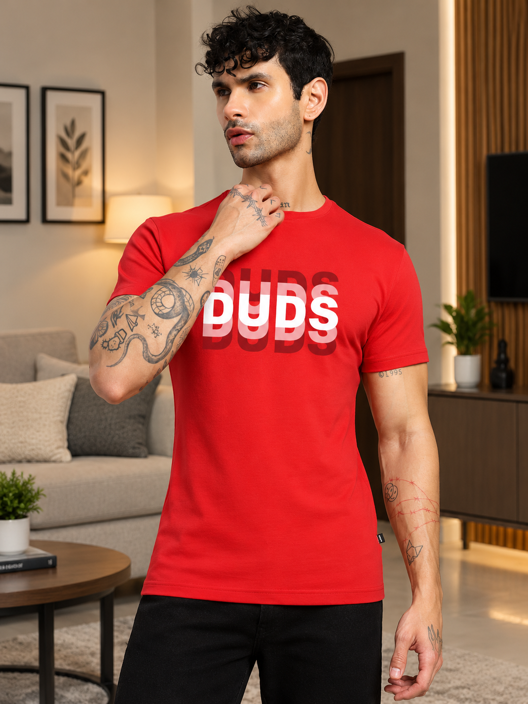 MARK REGULAR FIT COTTON T-SHIRT RED - Wearduds, view 1