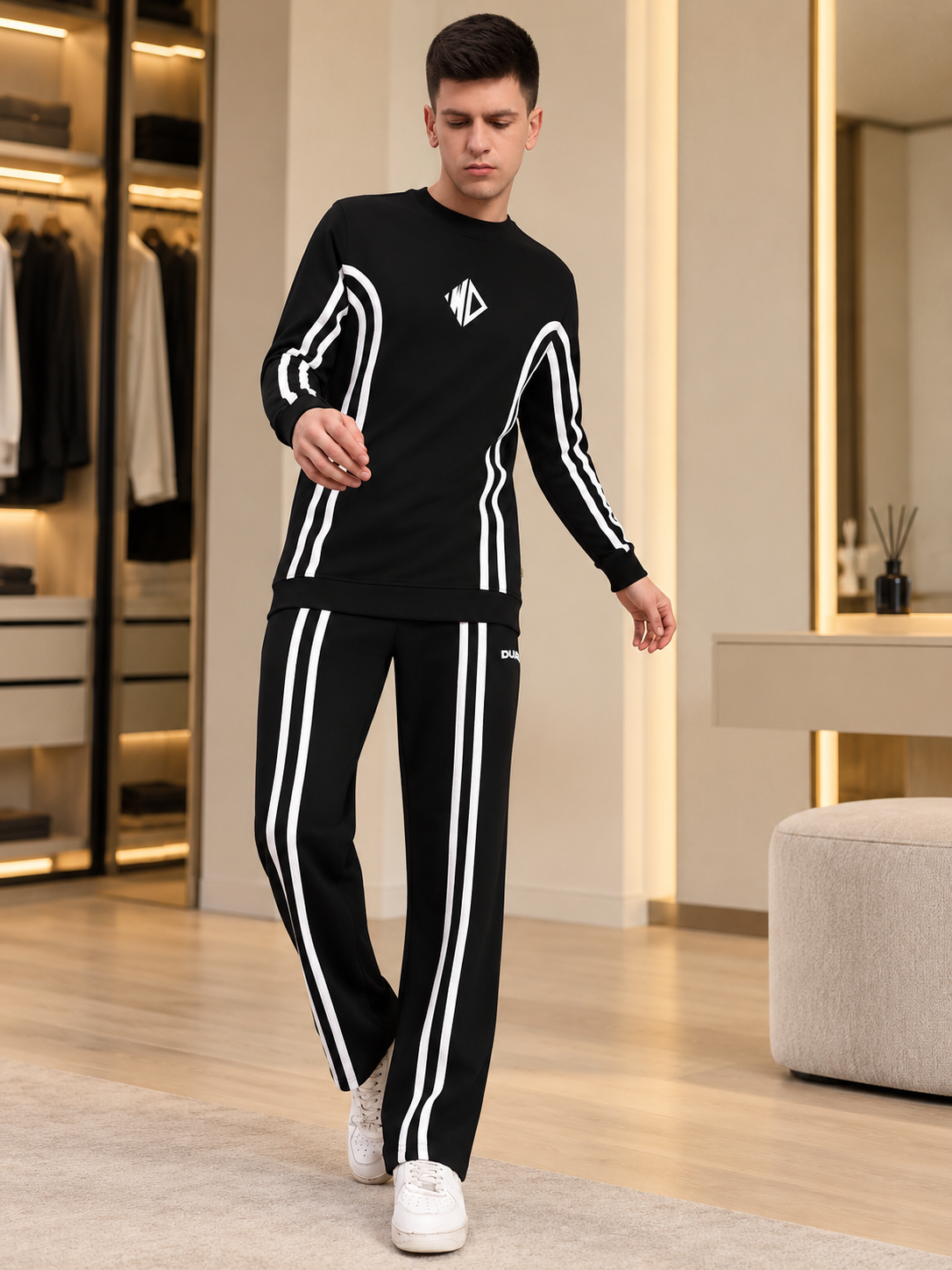 MEN OUTLOOK CO-ORD SET BLACK WITH WHITE STRIPE - Wearduds, view 2