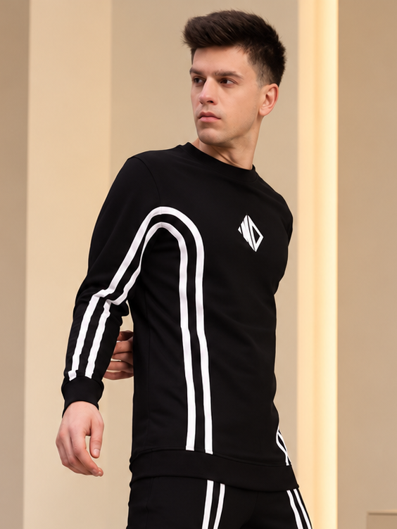 MEN OUTLOOK SWEATSHIRT BLACK WITH WHITE STRIPE - Wearduds, view 2
