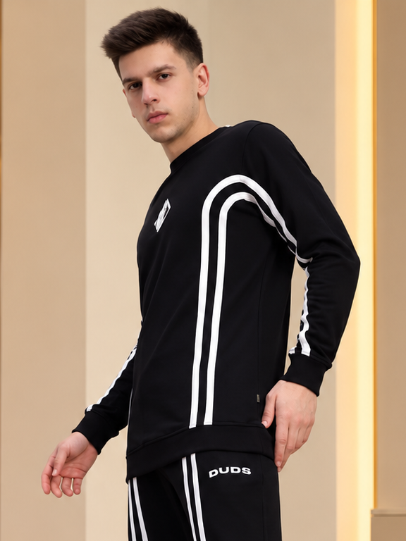 MEN OUTLOOK SWEATSHIRT BLACK WITH WHITE STRIPE - Wearduds, view 4