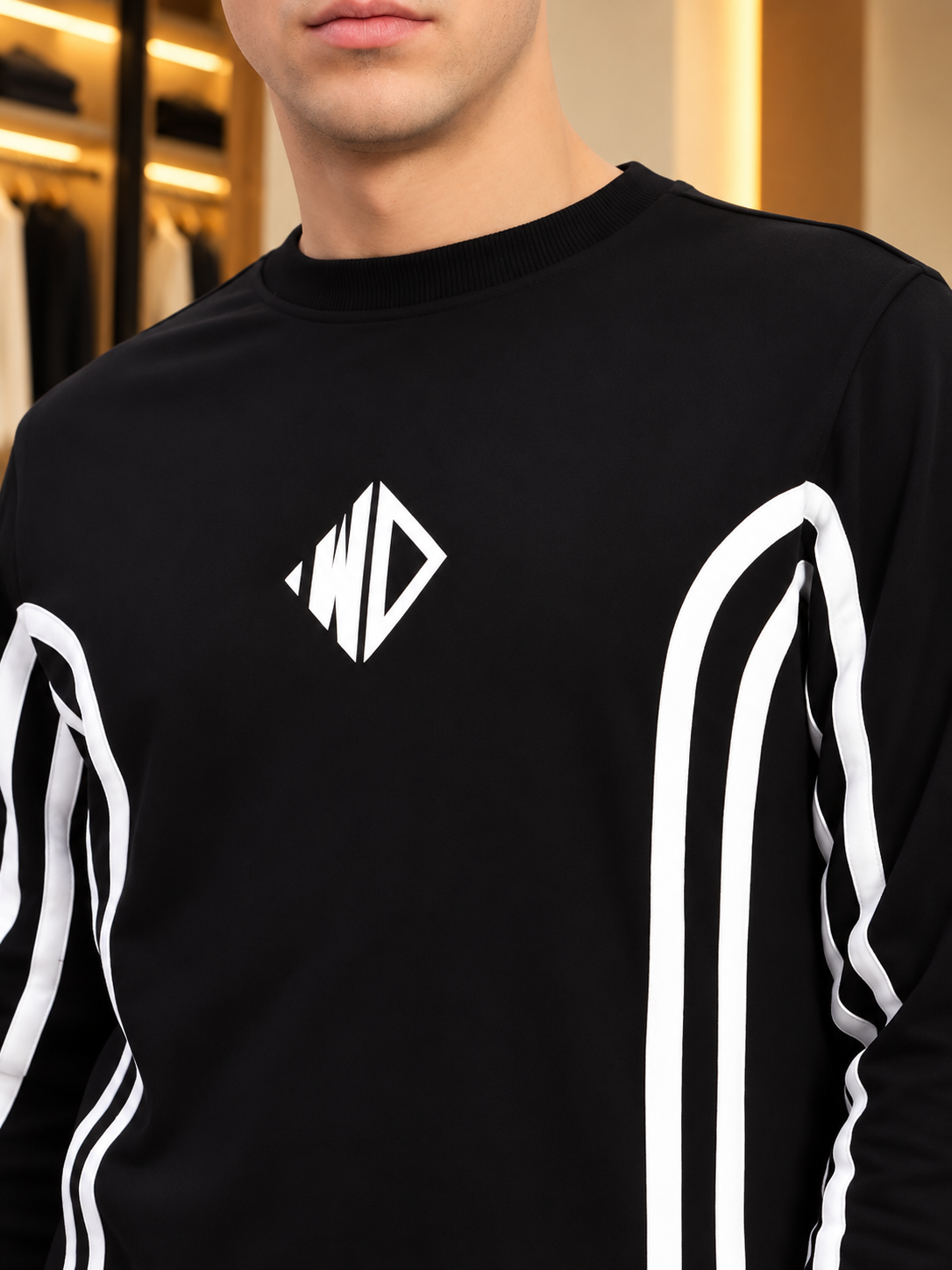 MEN OUTLOOK SWEATSHIRT BLACK WITH WHITE STRIPE - Wearduds, view 5