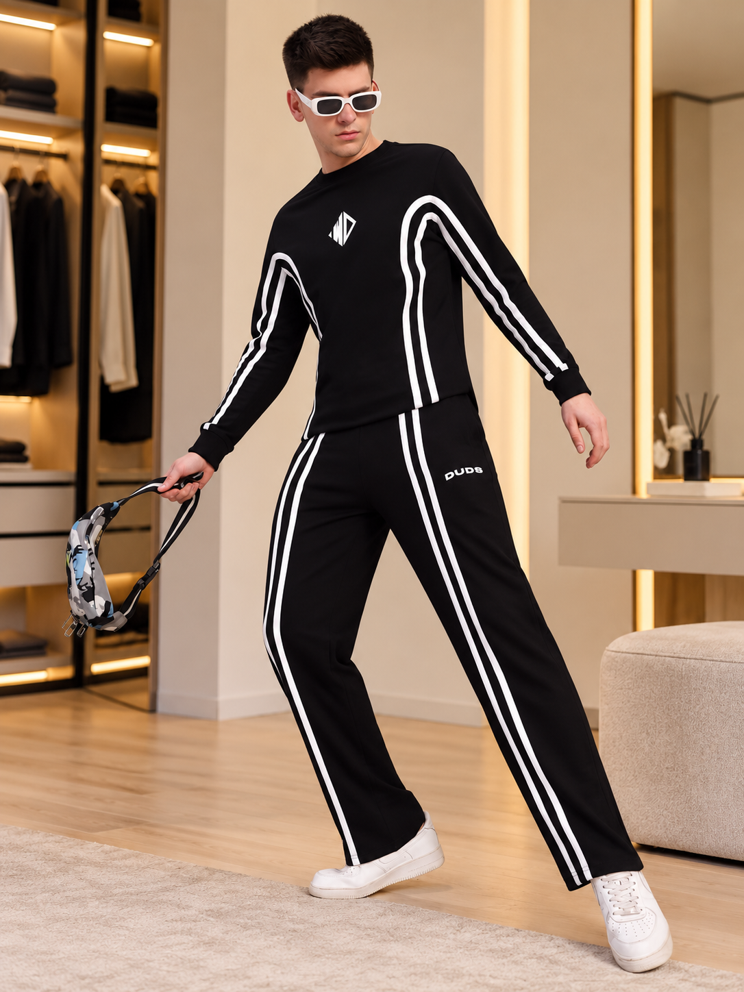 MEN OUTLOOK SWEATSHIRT BLACK WITH WHITE STRIPE - Wearduds, view 6