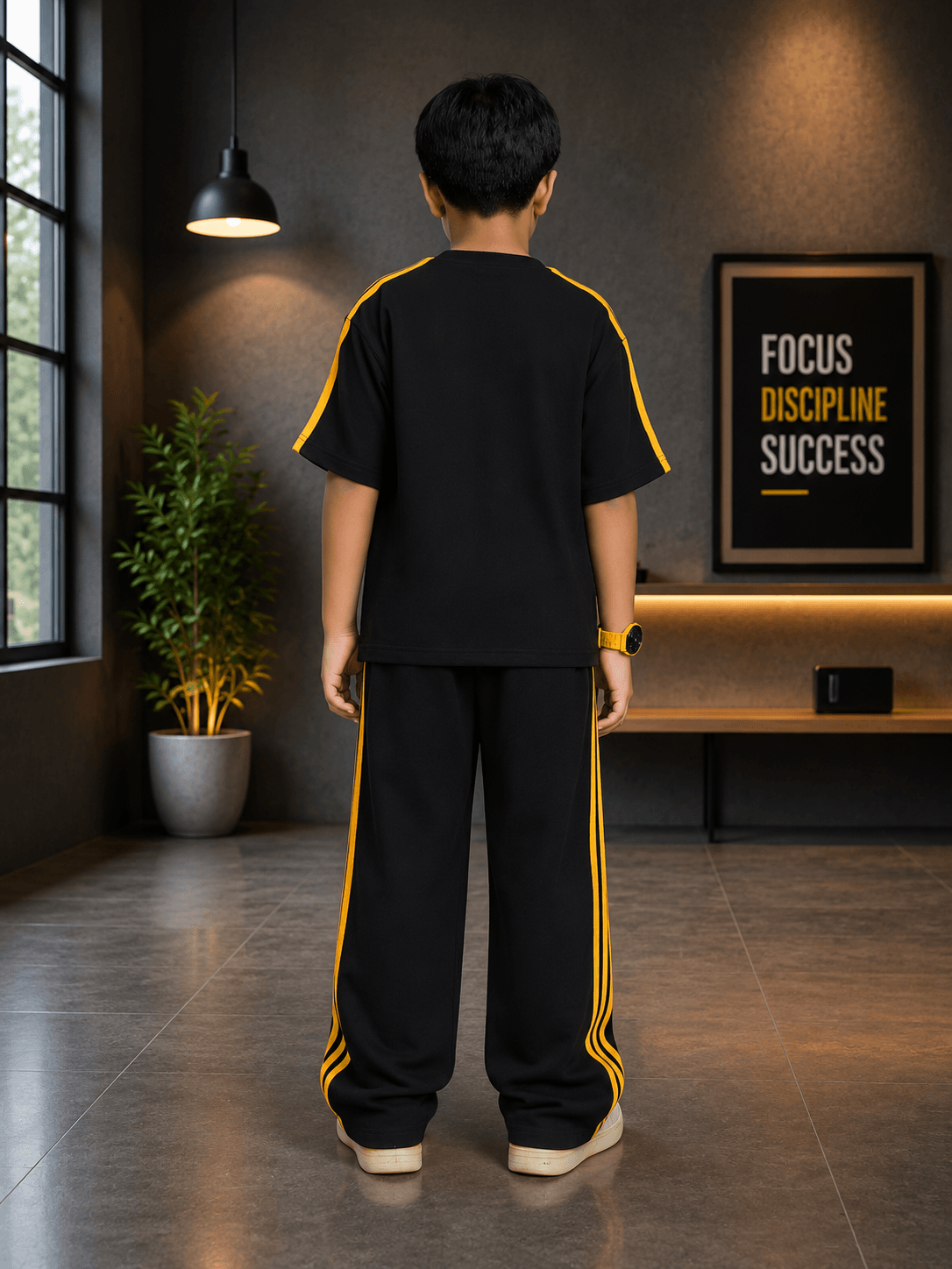 METRO YELLOW STRIPE CO-ORD FOR BOYS GIRLS BLACK