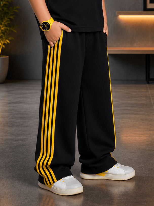 METRO YELLOW STRIPE JOGGER FOR BOYS GIRLS BLACK