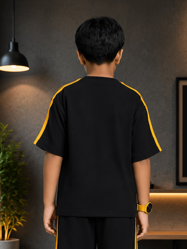 METRO YELLOW STRIPE T-SHIRT FOR BOYS GIRLS BLACK