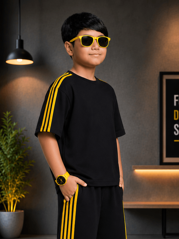 METRO YELLOW STRIPE T-SHIRT FOR BOYS GIRLS BLACK