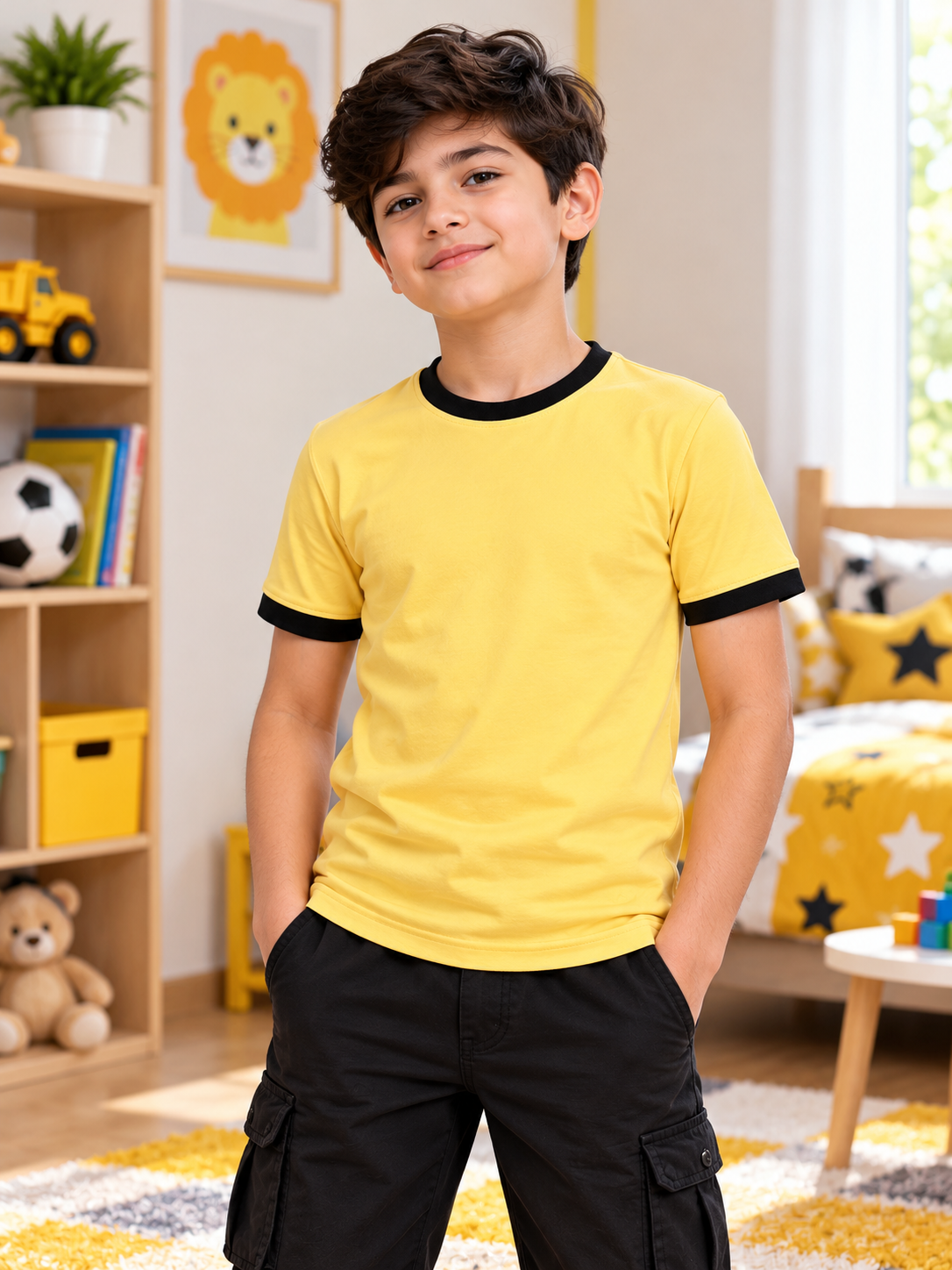 MINIMALIST CONTRAST EDGE T-SHIRT FOR BOYS GIRLS YELLOW