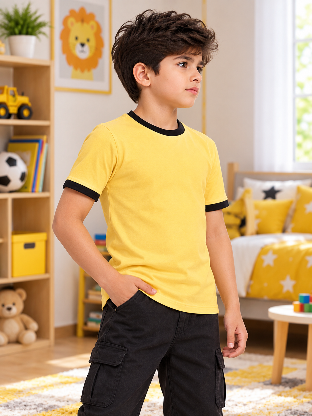 MINIMALIST CONTRAST EDGE T-SHIRT FOR BOYS GIRLS YELLOW