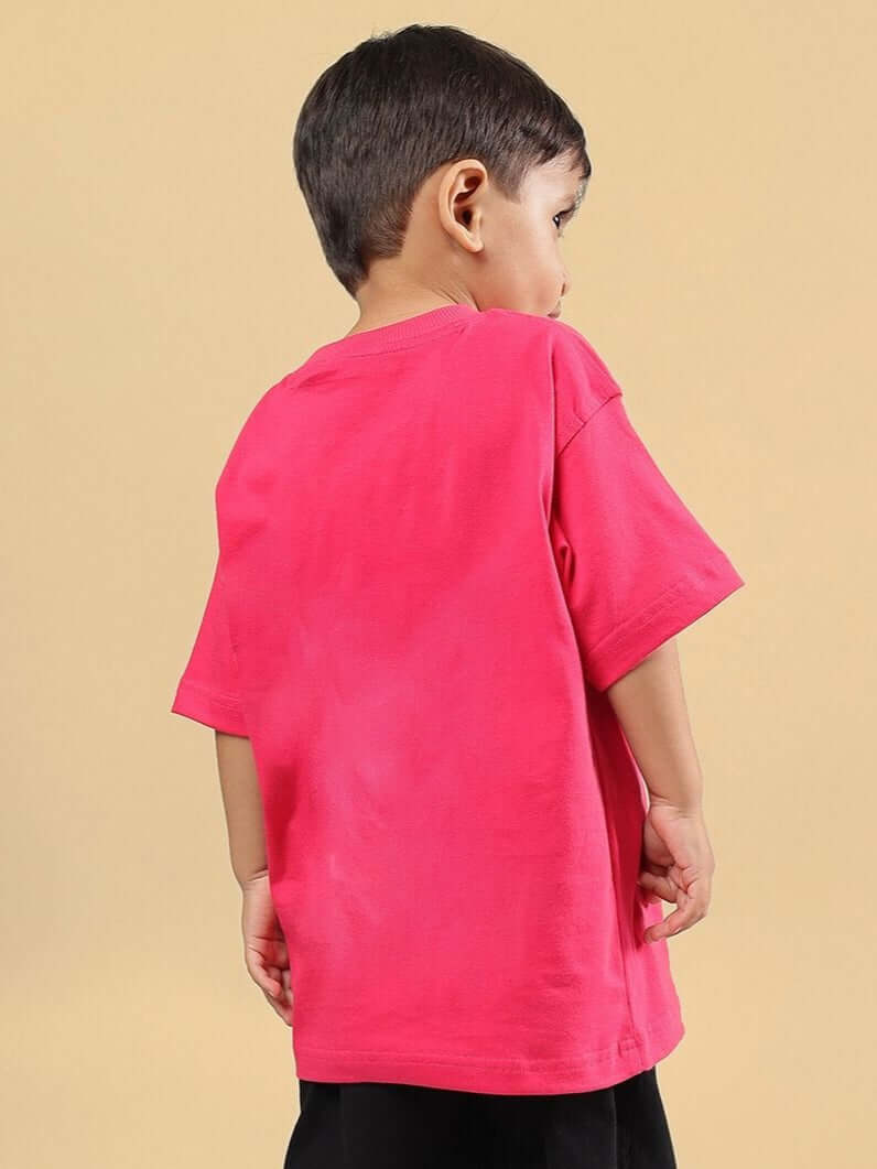 MINION CARTOON T-SHIRT FOR BOYS AND GIRLS PINK worn by a child, showcasing a bright and playful design suitable for kids.