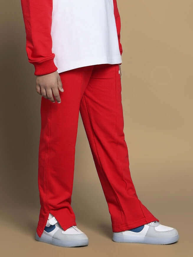 MORTIMER Oversized Co-Ords for Boys & Girls in White-Red, featuring relaxed fit joggers with elastic waistband and drawstring.