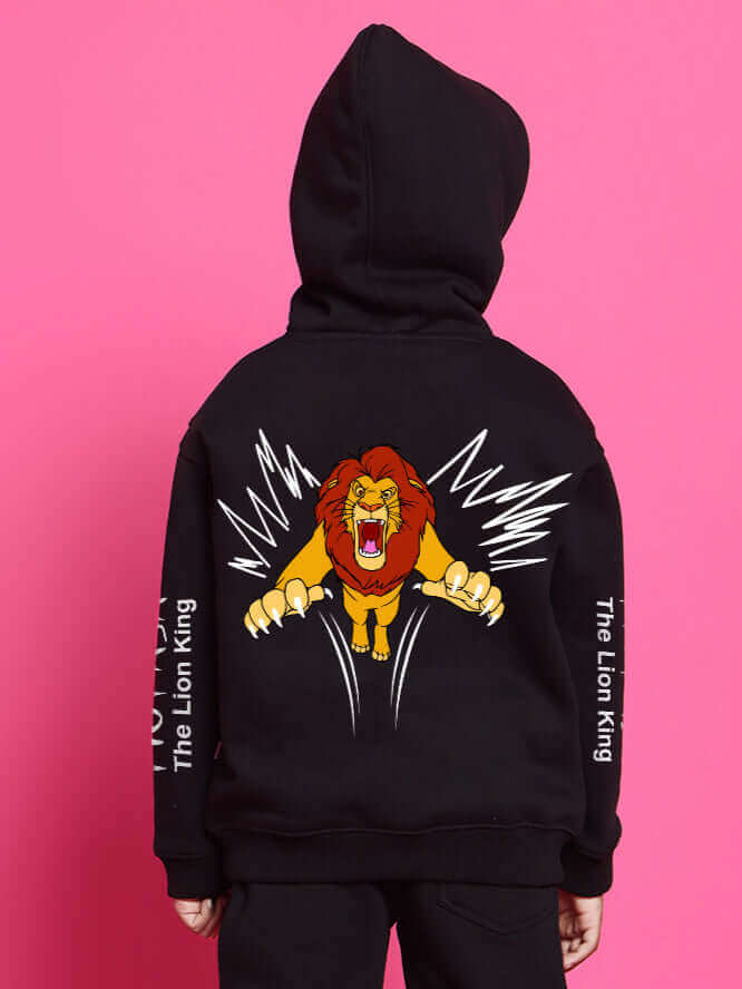 MUFASA FLEECE CO-ORD FOR BOYS GIRLS BLACK featuring vibrant Lion King graphic for cozy and stylish kids wear.