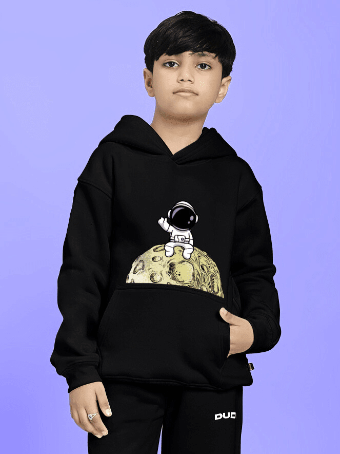 NEXT TO A MOON FLEECE HOODIE FOR BOYS AND GIRLS BLACK - KIDS HOODIE