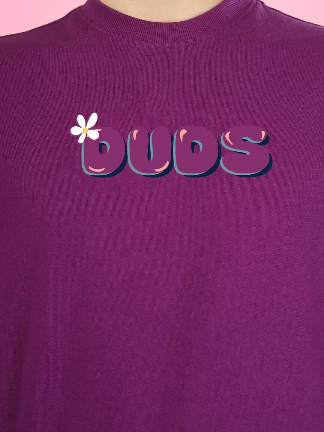 NO POS WOW OVER-SIZED PRINTED T-SHIRT PURPLE featuring bold 'BUDS' graphic design.