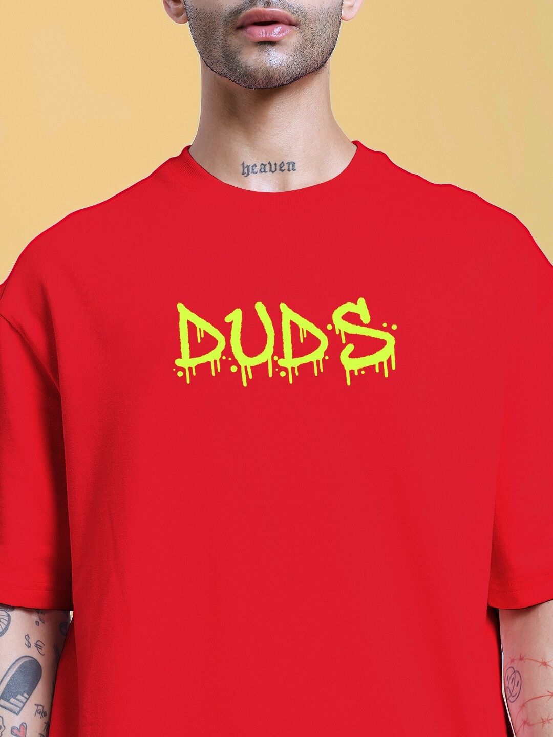 NO WAR OVER-SIZED T-SHIRT IN RED with graphic design on front view