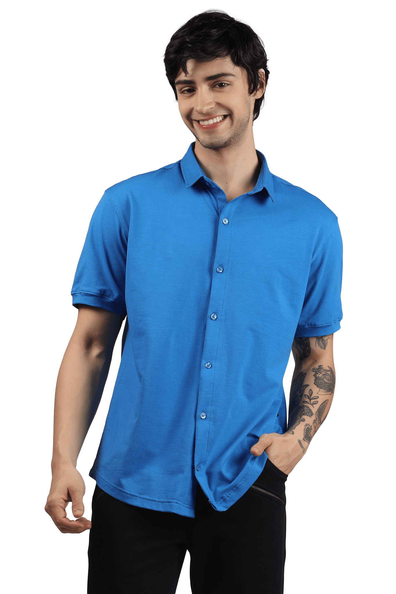 NOIR BLUE HALF SLEEVES STRETCHABLE SHIRT - SHIRT