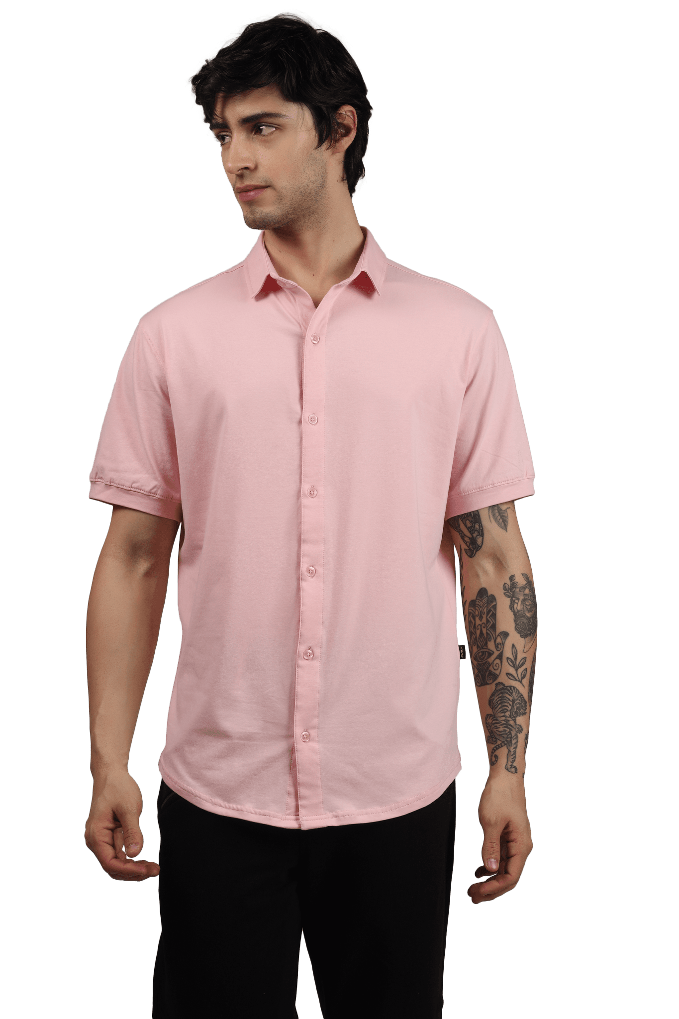 NOIR BLUSH PINK HALF SLEEVES STRETCHABLE SHIRT - SHIRT