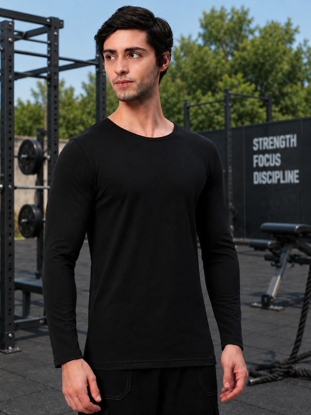 OMNI SLIM FIT COTTON SWEATSHIRT BLACK - Wearduds, view 1