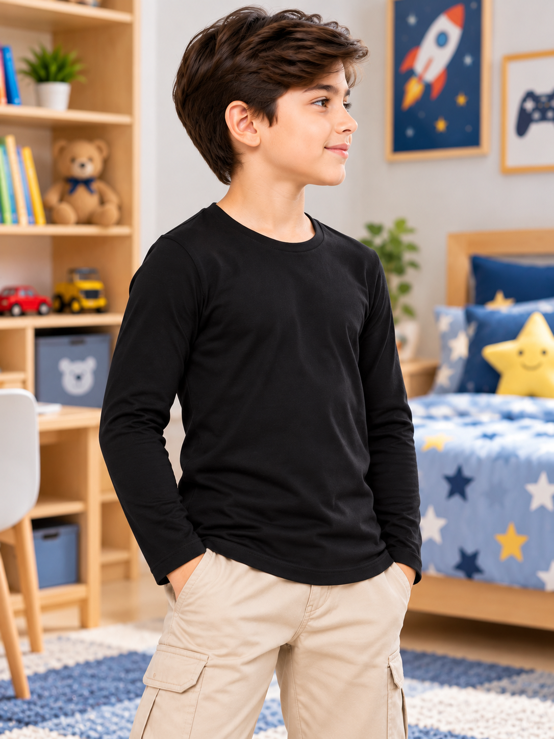 OMNI SLIM FIT COTTON SWEATSHIRT FOR BOYS GIRLS BLACK