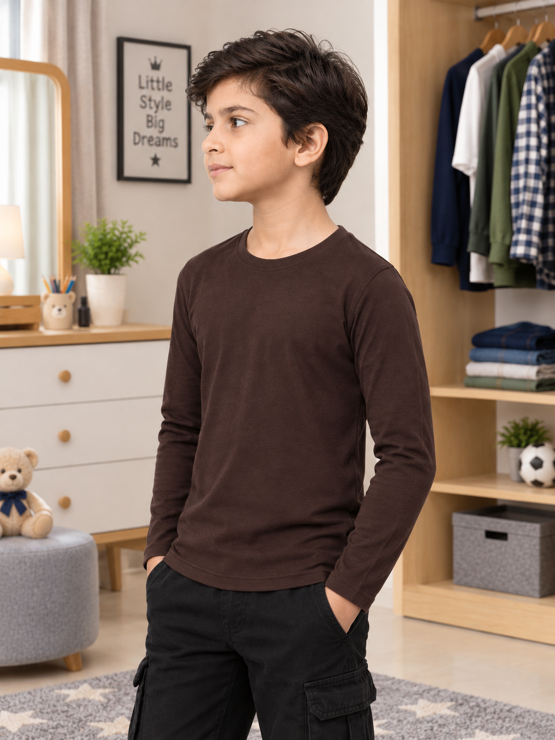OMNI SLIM FIT COTTON SWEATSHIRT FOR BOYS GIRLS BROWN