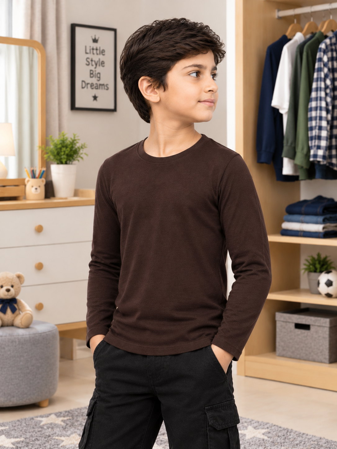 OMNI SLIM FIT COTTON SWEATSHIRT FOR BOYS GIRLS BROWN