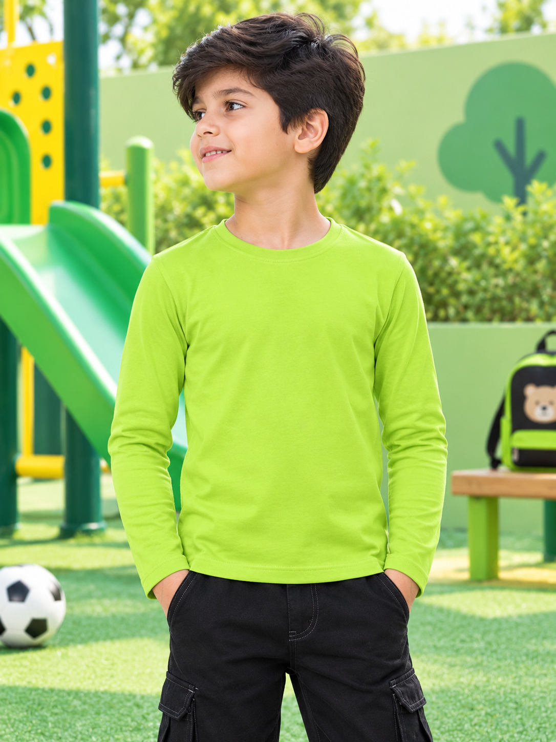 OMNI SLIM FIT COTTON SWEATSHIRT FOR BOYS GIRLS NEON GREEN