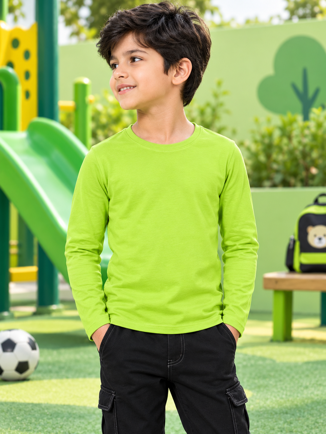 OMNI SLIM FIT COTTON SWEATSHIRT FOR BOYS GIRLS NEON GREEN
