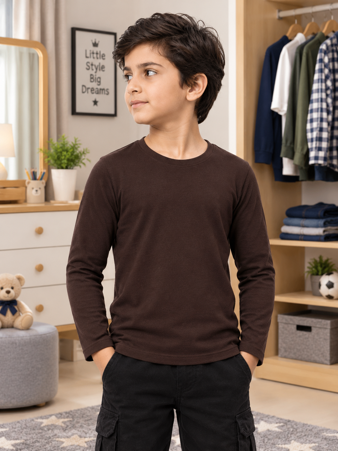 OMNI SLIM FIT COTTON SWEATSHIRT FOR BOYS GIRLS BROWN
