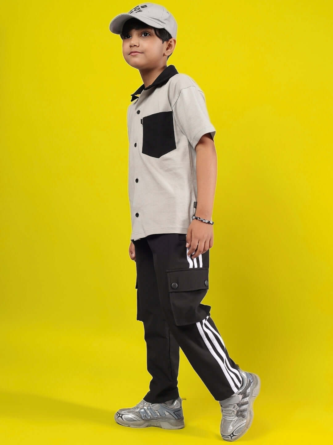 Child wearing ORION CO-ORD FOR BOYS & GIRLS GREY-BLACK in stylish pose